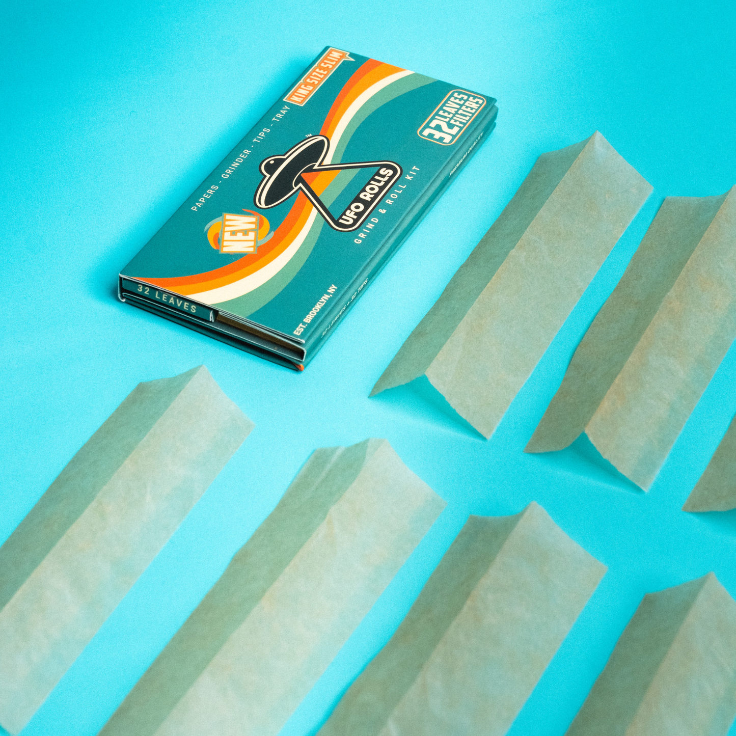 Grind & Roll Kits - Box of 15 Rolling Paper Kits [King Size Slim, Unbleached]