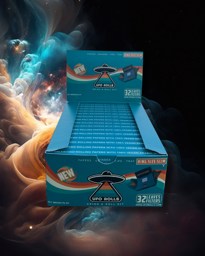 Grind & Roll Kits - Box of 15 Rolling Paper Kits [King Size Slim, Unbleached]
