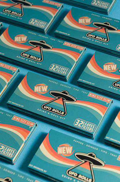 Grind & Roll Kits - Box of 15 Rolling Paper Kits [King Size Slim, Unbleached]